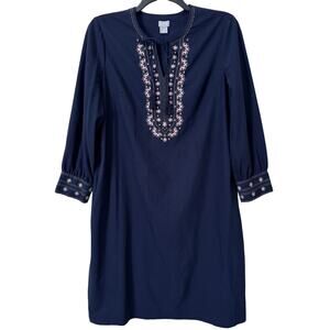Chico's Embroidered Jewel Neck‎ Navy Dress Women's 14 Resort Cruise Casual Boho
